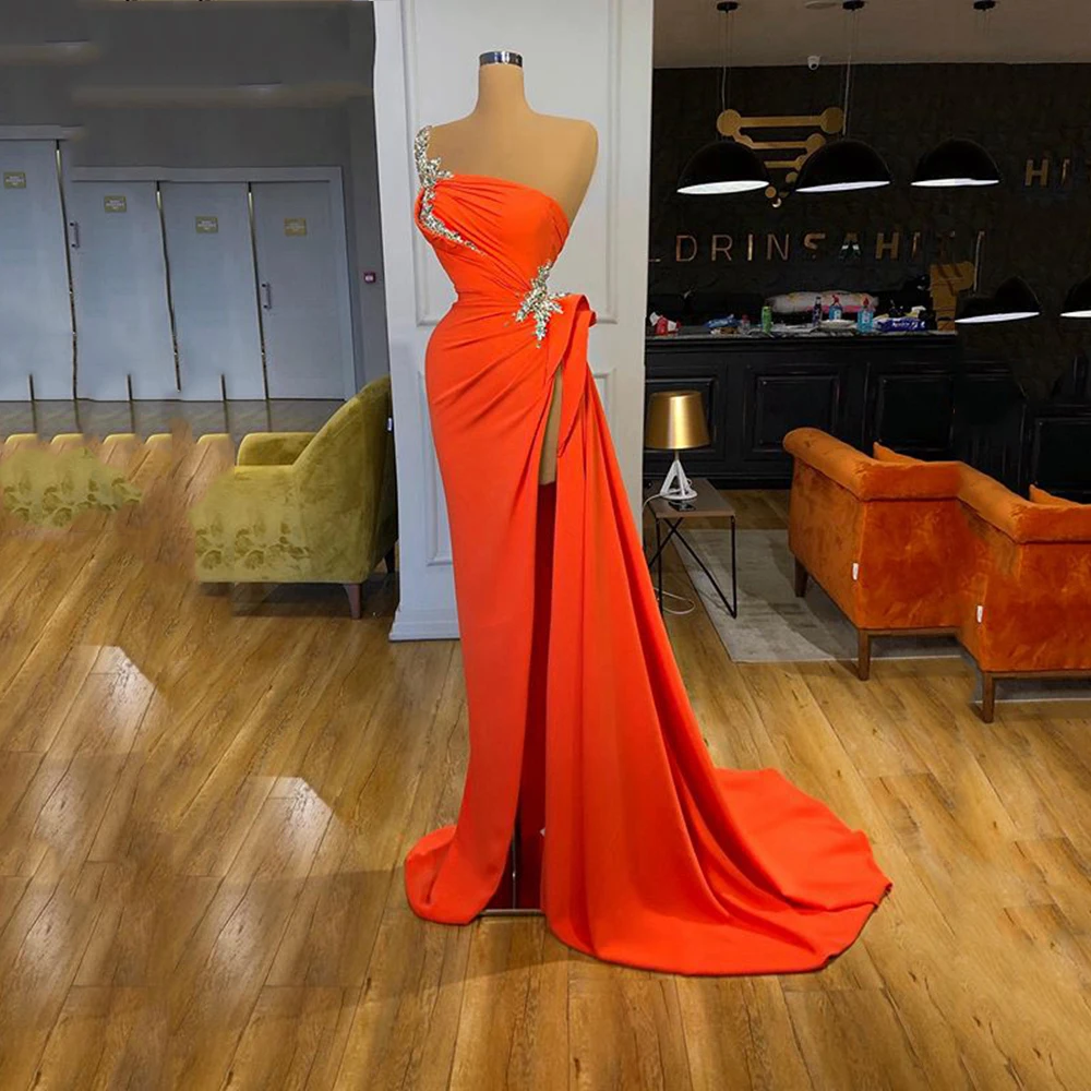 Satin Evening Dress 2022 Sleeveless Long Formal One Shoulder Beaded with High Slit Arabic Women Pleat Prom Gowns Robe De Soiree
Satin Evening Dress 2022 Sleeveless Long Formal One Shoulder Beaded with High Slit Arabic Women Pleat Prom Gowns Robe De Soiree
