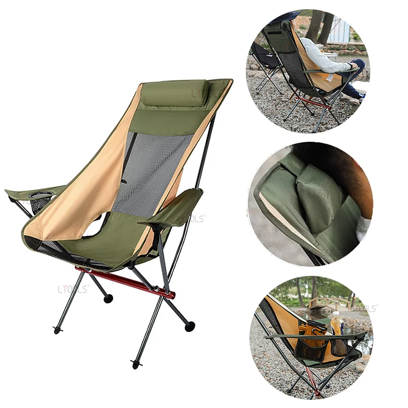 Outdoor Fishing Backchair Foldable Aluminum Alloy Camping Moon Chair Lightweight and Comfortable Armchair with Detachable Pillow 
Outdoor Fishing Backchair Foldable Aluminum Alloy Camping Moon Chair Lightweight and Comfortable Armchair with Detachable Pillow
