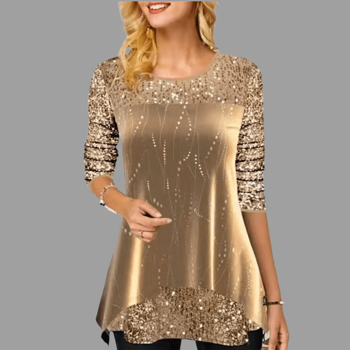 Shiny Sequin Patchwork Long T Shirts for Women 2022 Spring Casual Round Neck Long Sleeve Green Tee Shirt Lady Irregular Hem Tops
Shiny Sequin Patchwork Long T Shirts for Women 2022 Spring Casual Round Neck Long Sleeve Green Tee Shirt Lady Irregular Hem Tops