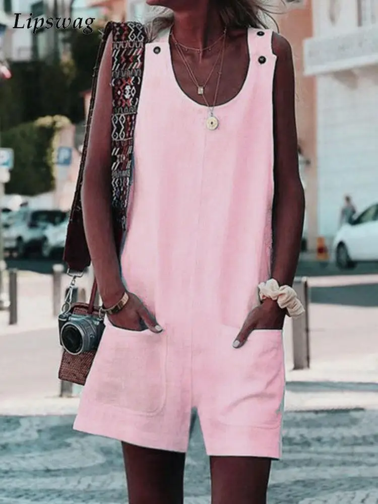 Summer Loose Casual Pockets Shorts Rompers Overalls Women Fashion Solid Sleeveless Beach Playsuits For Female Elegant Jumpsuits
Summer Loose Casual Pockets Shorts Rompers Overalls Women Fashion Solid Sleeveless Beach Playsuits For Female Elegant Jumpsuits