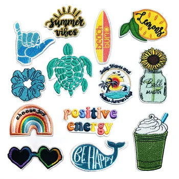 Sea Turtle Whale Rainbow Flower Patches Embroidery For T-Shirt Iron On Appliques Clothes Jeans Stickers Badges Sunglasses Hand