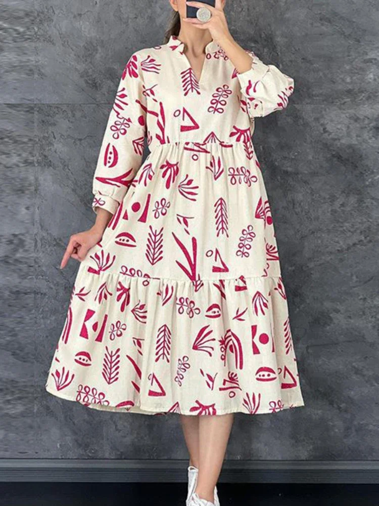 2023 Autumn New Women's V-neck Printed Dress Elegant Pleated 3/4 Sleeve Party Dress Vestidos Casual High Waist Beach Long Dress
2023 Autumn New Women's V-neck Printed Dress Elegant Pleated 3/4 Sleeve Party Dress Vestidos Casual High Waist Beach Long Dress