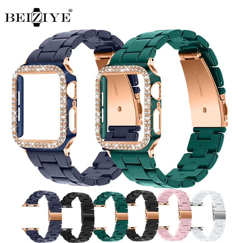 Resin Strap Bracelet For Apple Watch Band 42mm 38mm 40mm 44mm 41mm 45mm TPU Diamond Case For iWatch Series 8 7 SE 6 Accessories
Resin Strap Bracelet For Apple Watch Band 42mm 38mm 40mm 44mm 41mm 45mm TPU Diamond Case For iWatch Series 8 7 SE 6 Accessories