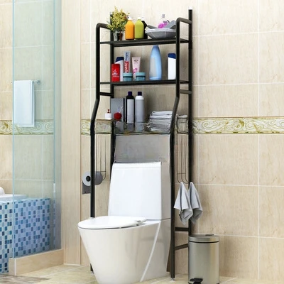 

No Punching Metal Toilet Shelf Floor Type Storage Shampoo Towel Etc Accessory Rack Bathroom Washing Machine Shelf Organizer