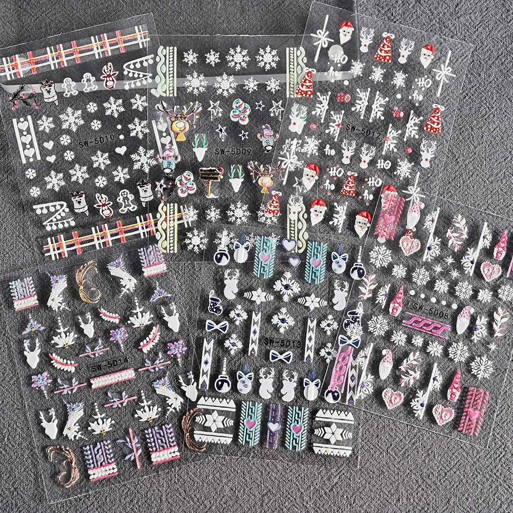 1pc 5D Winter Christmas Embossed Nail Art Sticker Xmas Sweater Snowflake Cartoon Santa Elk Design Engraved Slider Nail Decoratio
1pc 5D Winter Christmas Embossed Nail Art Sticker Xmas Sweater Snowflake Cartoon Santa Elk Design Engraved Slider Nail Decoratio