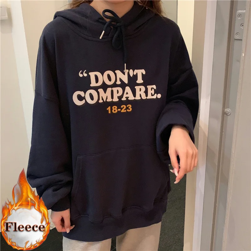 Женская флисовая толстовка с капюшоном, красная Повседневная Толстовка большого размера с длинным рукавом и надписью в стиле Харадзюку, Осень-зима