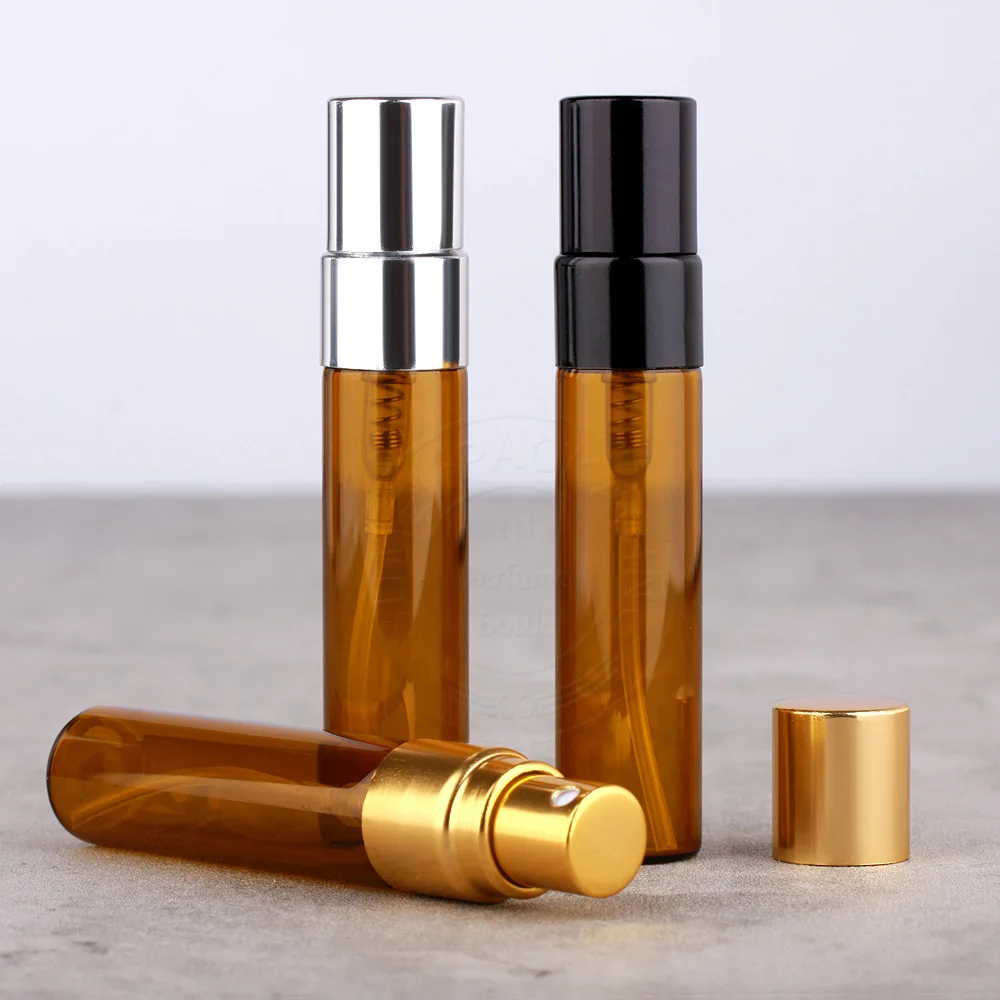 

5ml 10ml Amber Glass Perfume Bottle with Atomizer Empty Cosmetic Containers for Travel Spray Refillable Sample Fine Mist Vials