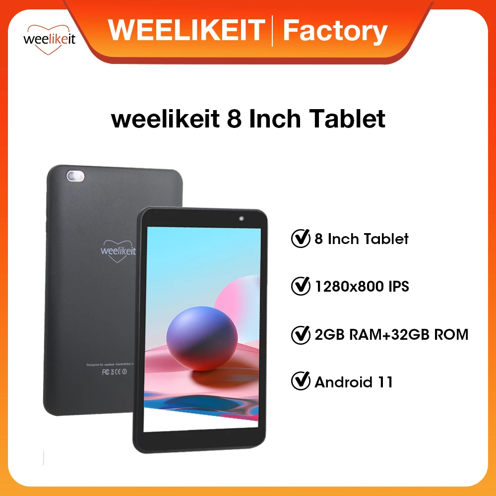 weelikeit 8'' Tablet Android 11 1280*800 IPS 2GB 32GB Dual Camera Kids Tablet Quad Core Allwinner 13 Tablet Type-C BT5.0 Tablet
weelikeit 8'' Tablet Android 11 1280*800 IPS 2GB 32GB Dual Camera Kids Tablet Quad Core Allwinner 13 Tablet Type-C BT5.0 Tablet