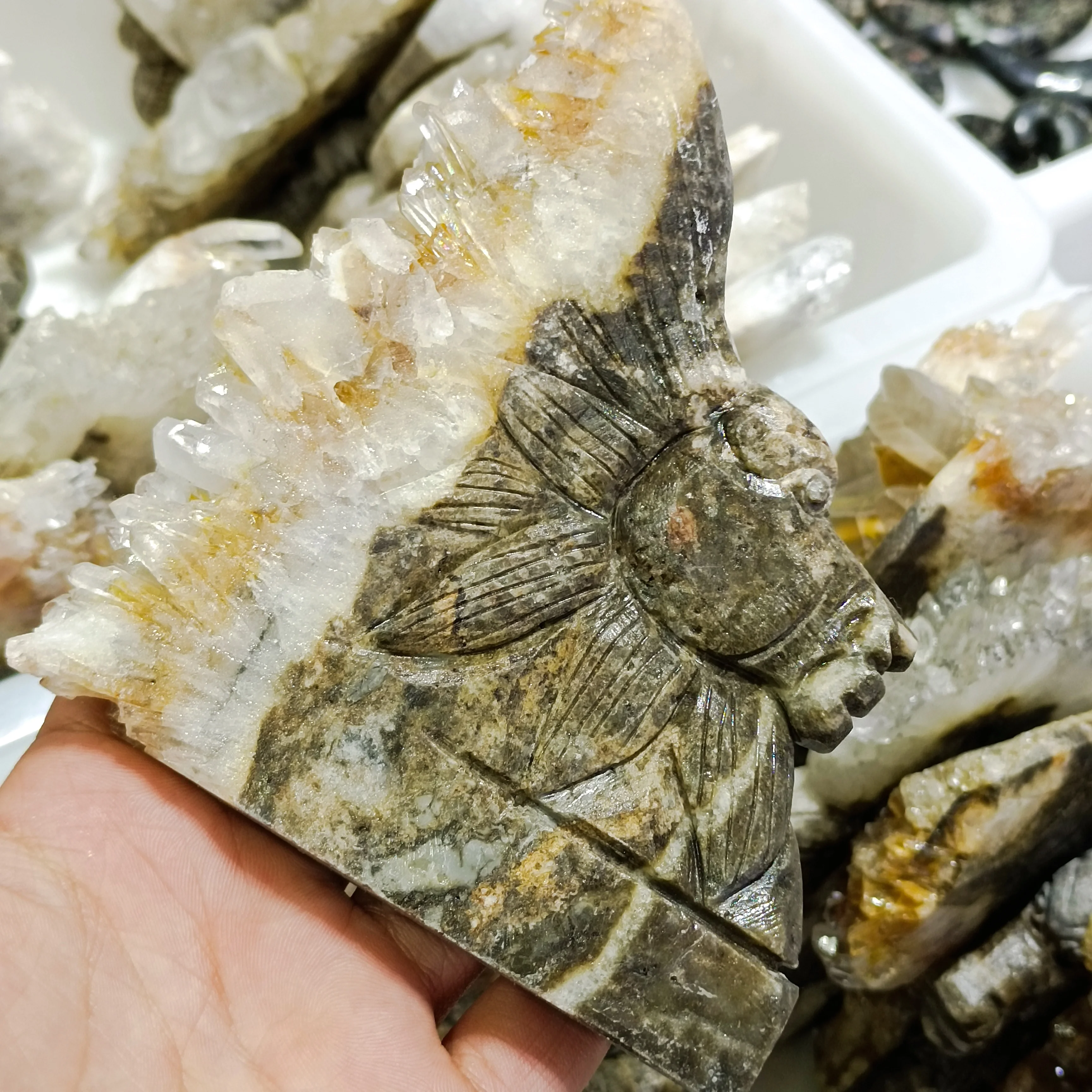 

10-13cm 1pc Natural Crystals Unicorn Hand carving gemstones animals Flower Fairy Mermaid reiki cluster healing stones decoration