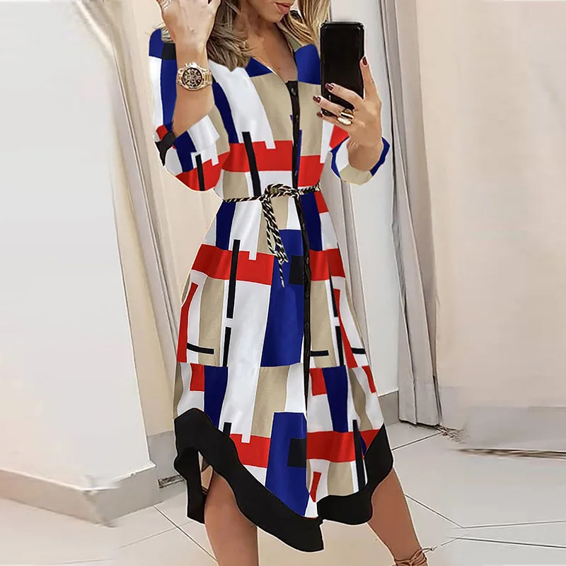 Women Long Sleeve V-Neck Casual Shirt Dress Spring Autumn Lady Cover Up Wave Print Loose Holiday Midi Dress Sundress
Women Long Sleeve V-Neck Casual Shirt Dress Spring Autumn Lady Cover Up Wave Print Loose Holiday Midi Dress Sundress