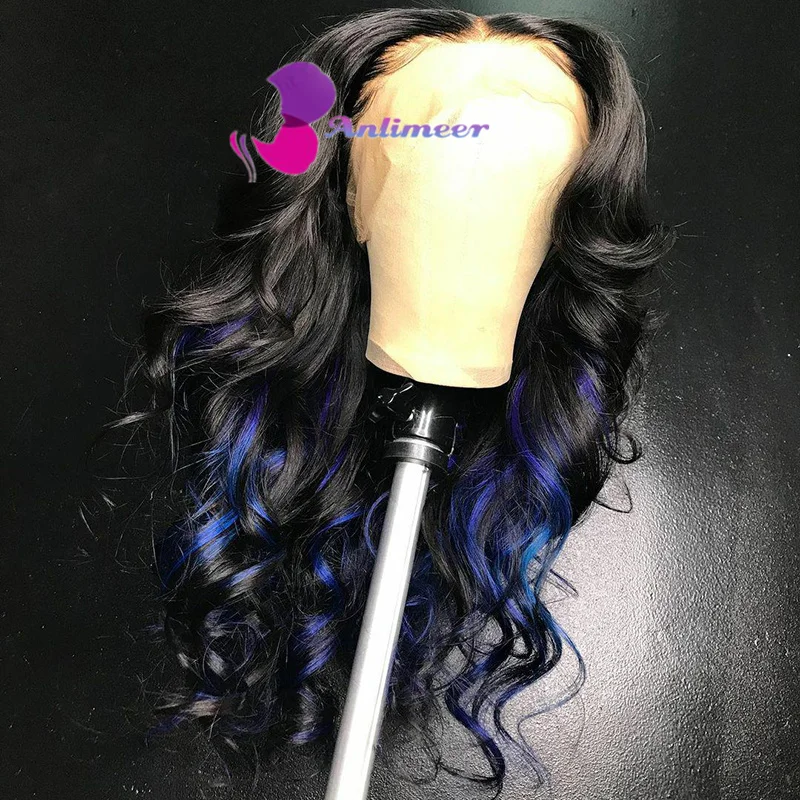 Alimeer Highlight Blue Black Colored 13x4 Lace Front Wigs Brazilian Virgin Hair Body Wave Glueless Lace Wig For Black Women
Alimeer Highlight Blue Black Colored 13x4 Lace Front Wigs Brazilian Virgin Hair Body Wave Glueless Lace Wig For Black Women