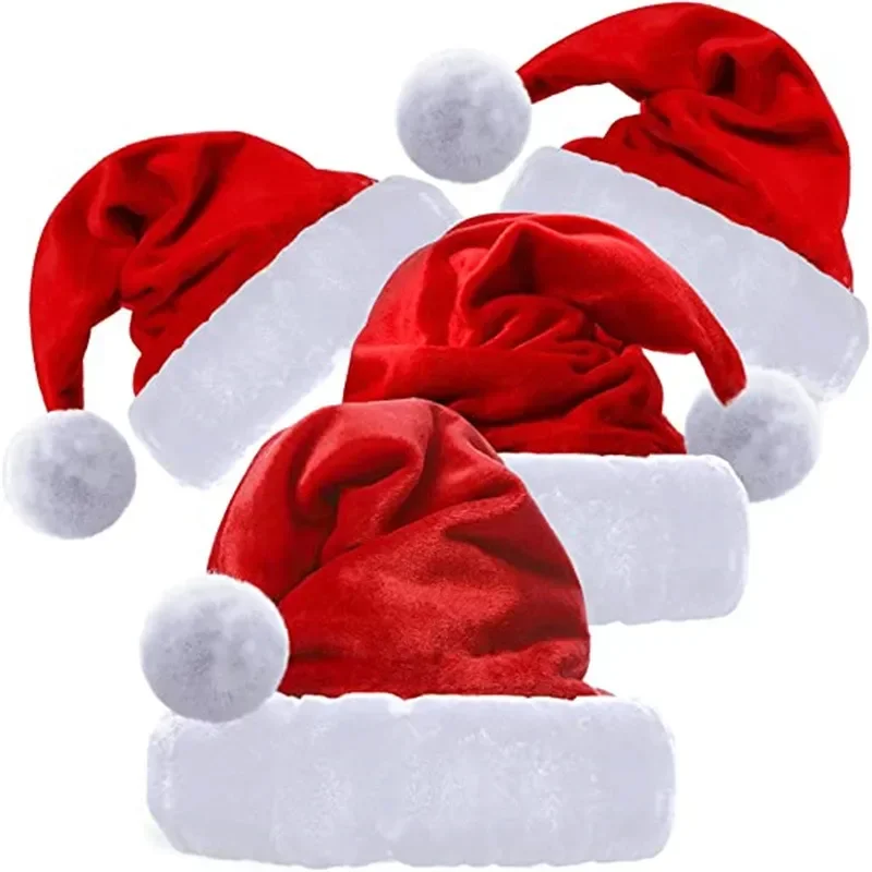 

High Quality Christmas Xmas Soft Hat Santa Claus Red Short Plush Noel Hat Merry Christma Decor Gift Happy New Year 2023
