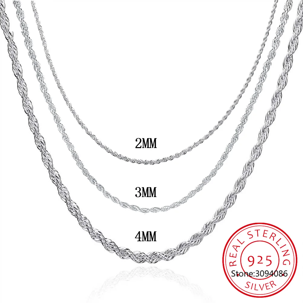 

925 Silver 2MM/3MM/4MM Twist Rope Chains Women Men Fashion Necklaces Jewelry Accesory 16"18"20"22"24"