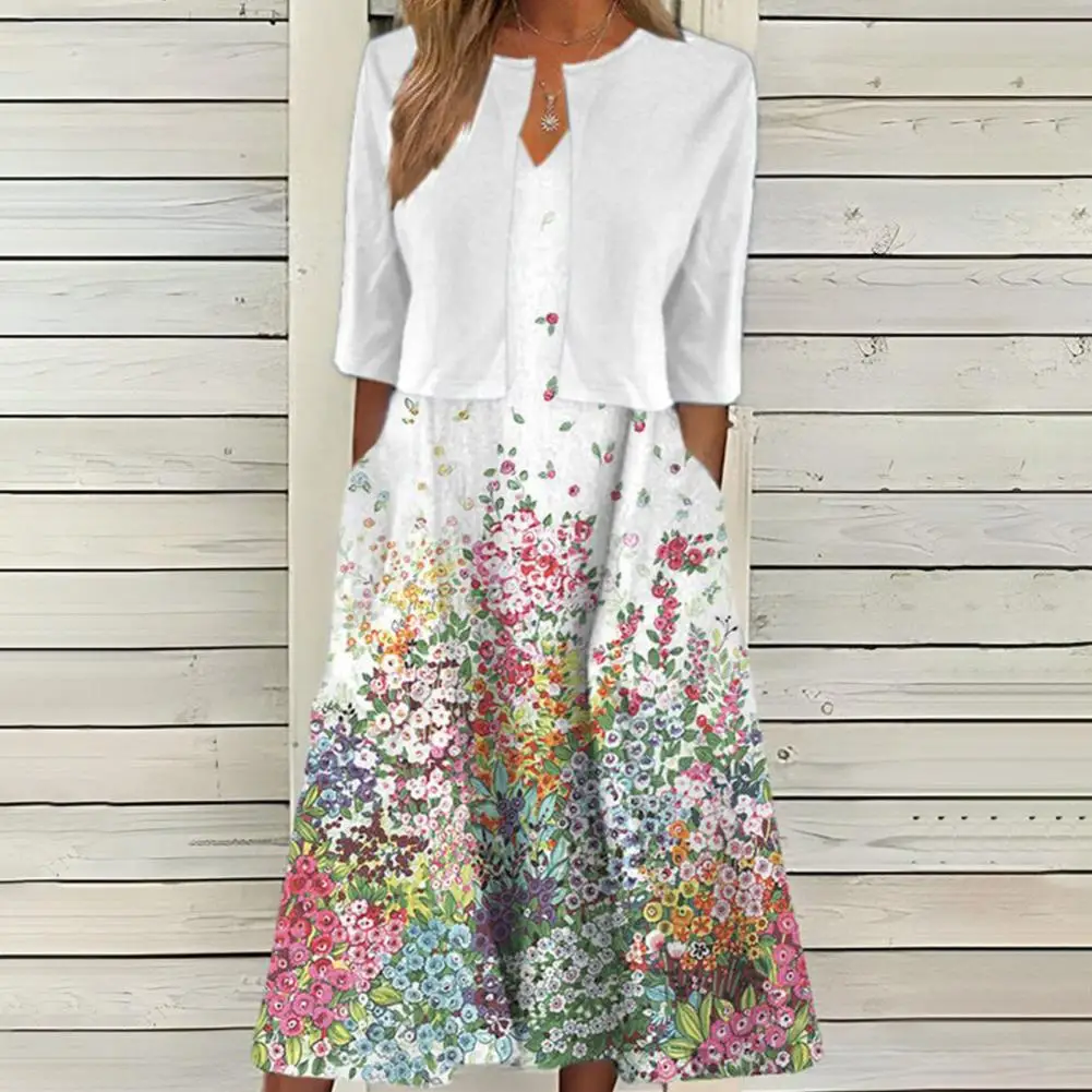 2Pcs/Set Elegant Floral Print Vest Dress Short Cardigan Set V-Neck Sleeveless Midi Dress Solid Color Cropped Coat Office Outfit
2Pcs/Set Elegant Floral Print Vest Dress Short Cardigan Set V-Neck Sleeveless Midi Dress Solid Color Cropped Coat Office Outfit