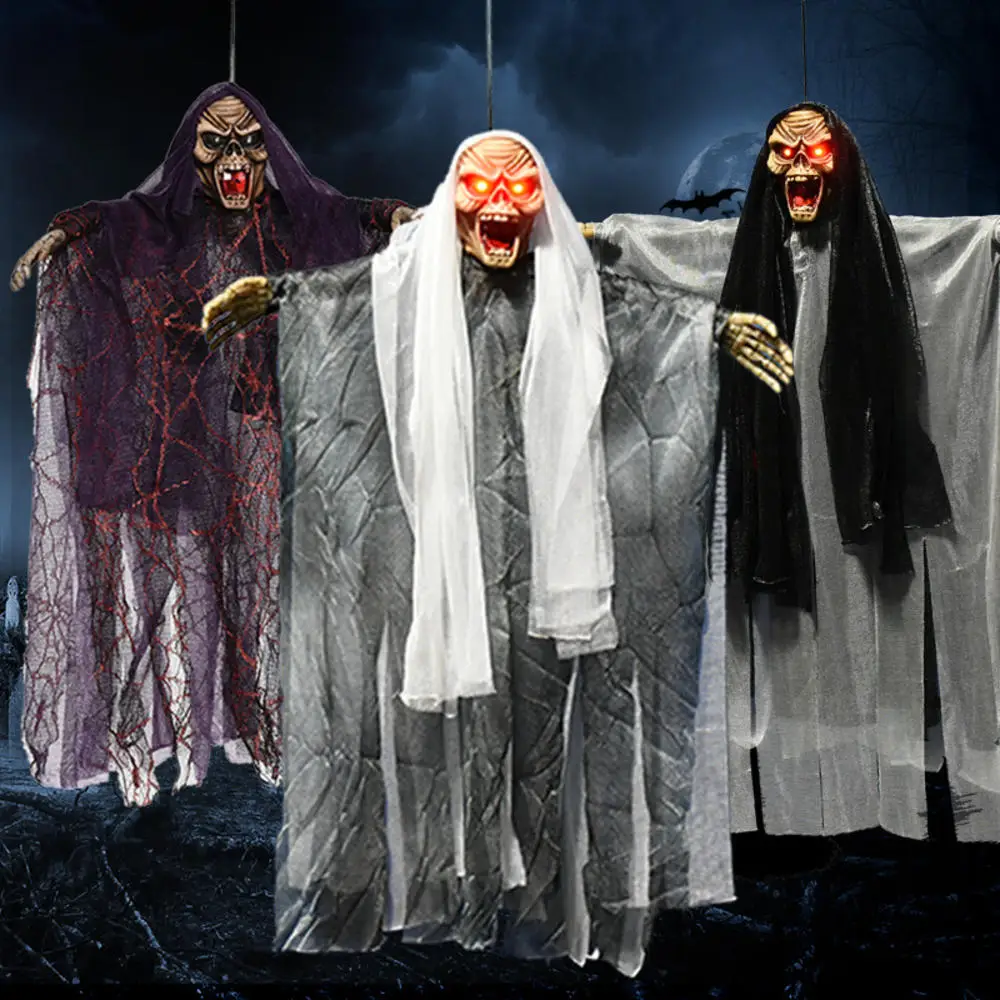1pcs Large Halloween Hanging Skull Ghost Haunted House Decorations with LED Light Spooky Sound Horror Props
1pcs Large Halloween Hanging Skull Ghost Haunted House Decorations with LED Light Spooky Sound Horror Props
