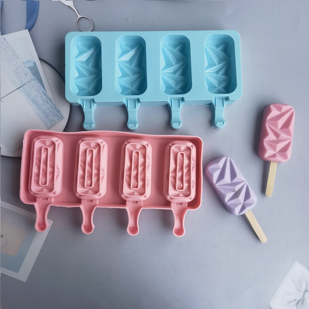 

Silicone Ice Cream Mold Ice Cube Tray Popsicle Pop Molds Diamond Shape Mould For Pastry Chocolate Candy Homemade Baking Tools