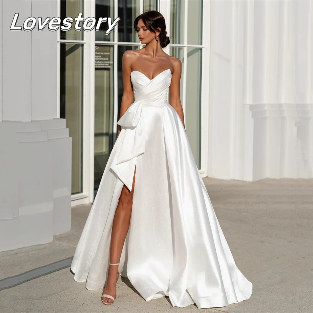 A-Line Wedding Dresses Sweetheart Bride Robes Backless High Split Side Bridal Gown Sleeveless Satin Ribbons Vestidos De Noiva
A-Line Wedding Dresses Sweetheart Bride Robes Backless High Split Side Bridal Gown Sleeveless Satin Ribbons Vestidos De Noiva