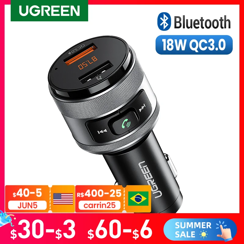 UGREEN Bluetooth FM Transmitter Quick 3.0 Car Charger Bluetooth 4.2 Wireless Radio Adapter Dual USB Fast Car Charger
UGREEN Bluetooth FM Transmitter Quick 3.0 Car Charger Bluetooth 4.2 Wireless Radio Adapter Dual USB Fast Car Charger