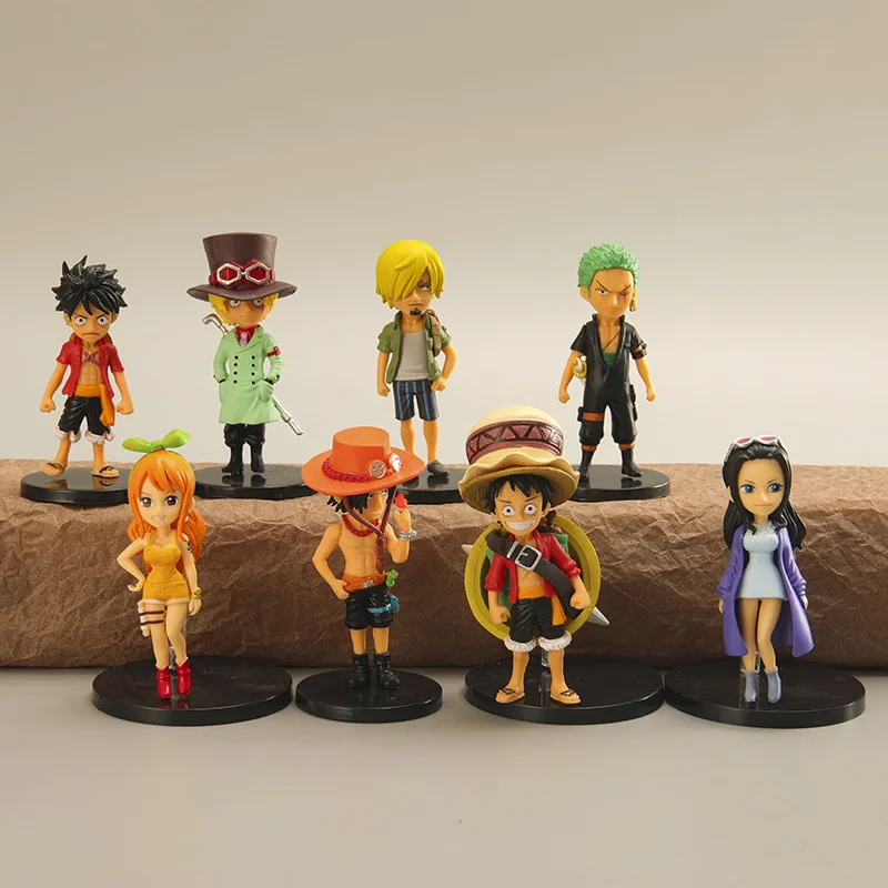 

8pcs/Set 7.5-9.5cm Anime One Piece Luffy Roronoa Zoro Nami Sanji Robin Sabo Ace Action Figure Cartoon PVC Model Toy