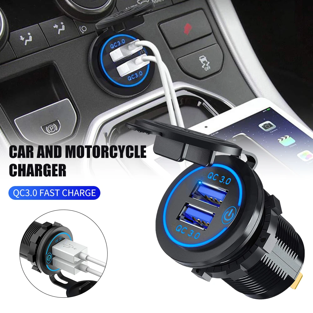 DC12V/24V Quick Car Charger Dual USB Fast Charging Adapter With Dust Cover Switch For Car Motorcycle RV Yacht Ship Buses Trailer
DC12V/24V Quick Car Charger Dual USB Fast Charging Adapter With Dust Cover Switch For Car Motorcycle RV Yacht Ship Buses Trailer