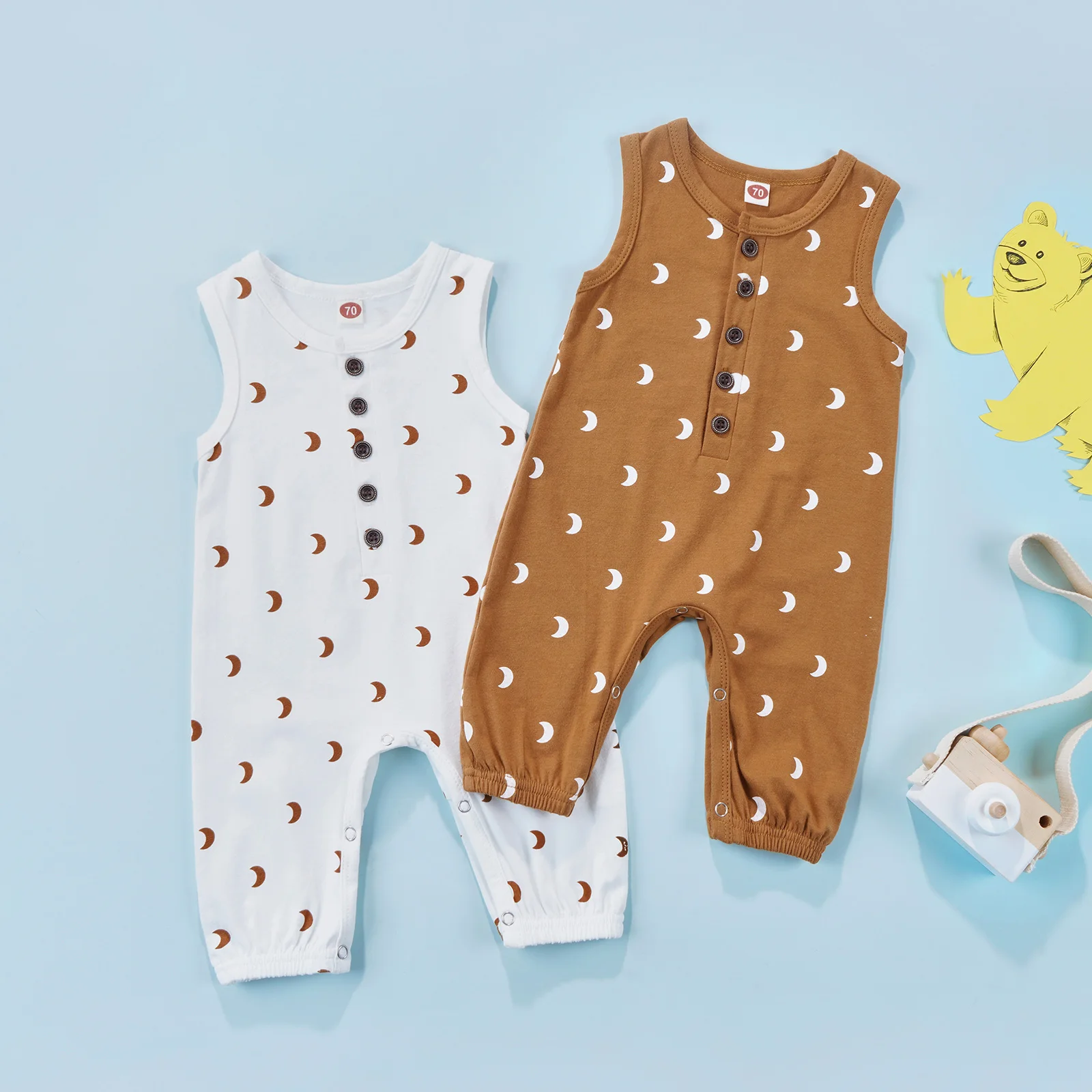 Infant Kids Baby Clothing Summer Cotton Button Rompers Round Collar Sleeveless Moon Print Jumpsuit for Babies Brown White
Infant Kids Baby Clothing Summer Cotton Button Rompers Round Collar Sleeveless Moon Print Jumpsuit for Babies Brown White