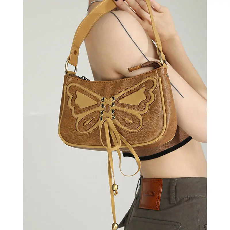 

Летняя модная американская винтажная маленькая квадратная сумка через плечо с бабочкой, винтажные повседневные трендовые уличные женские кошельки и сумочки