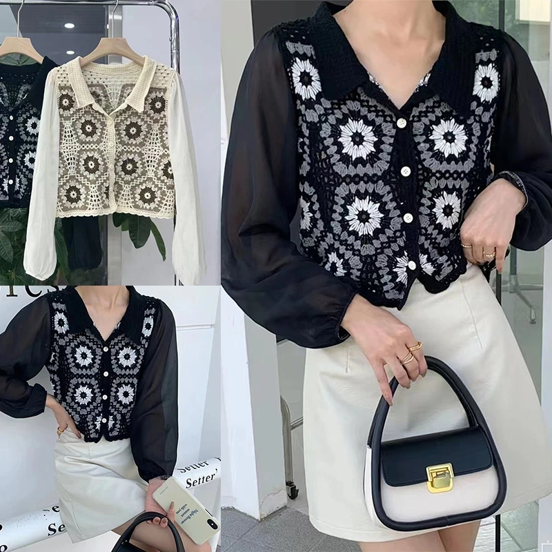 Женский шифоновый Укороченный кардиган на пуговицах с рукавами-фонариками 
Женский шифоновый Укороченный кардиган на пуговицах с рукавами-фонариками