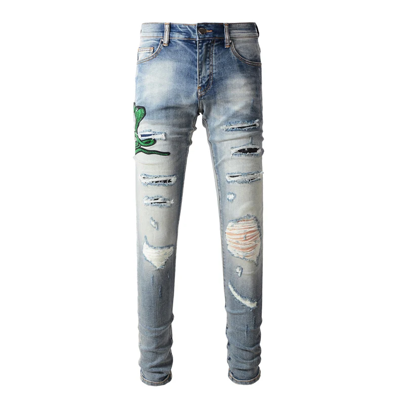 High Street Fashion Men Jeans Retro Washed Blue Stretch Skinny Fit Ripped Jeans Men Leather Patched Designer Hip Hop Brand Pants
High Street Fashion Men Jeans Retro Washed Blue Stretch Skinny Fit Ripped Jeans Men Leather Patched Designer Hip Hop Brand Pants
