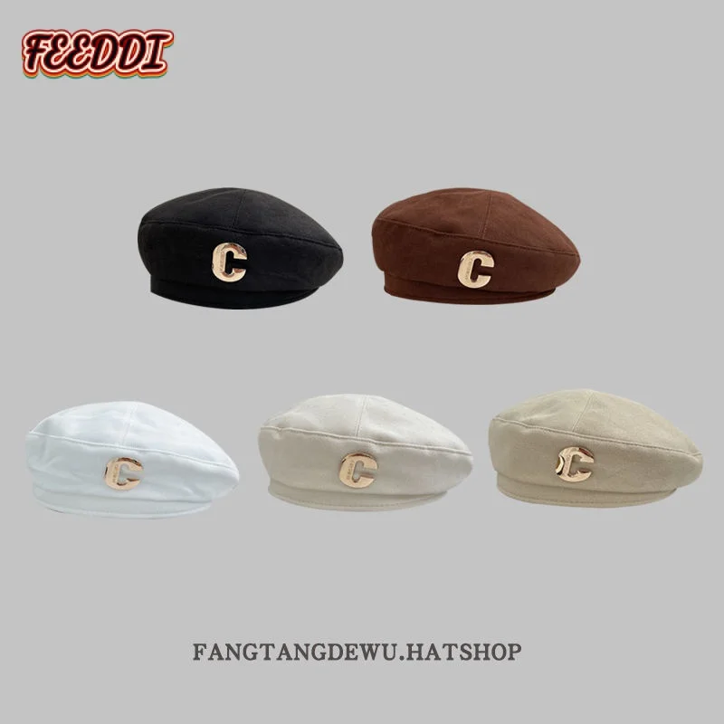 

Feeddi Korean Style C Letter Beret Women's Fashion Painter Cap Face-Looking Small British Retro Temperament Octagonal Cap