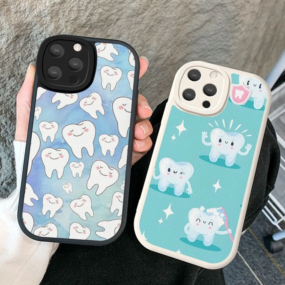

Dentist Tooth Pattern Phone Case Hard Leather For iPhone 14 13 12 Mini 11 14 Pro Max Xs X Xr 7 8 Plus Fundas