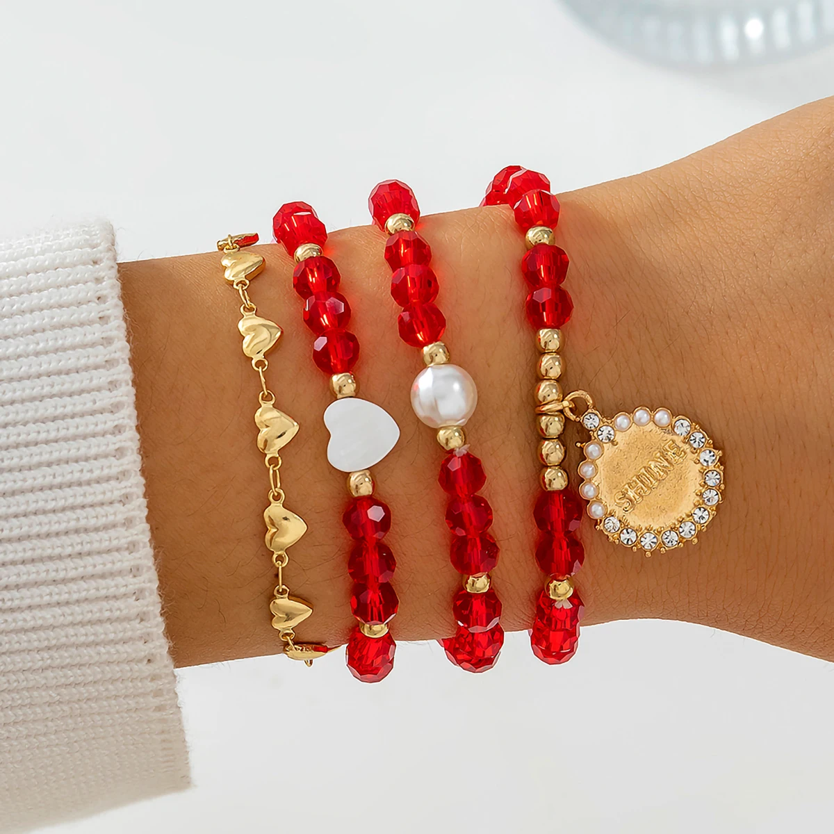IngeSight.Z 4 pcs/set Luxury Red Crystal Heart Pearls Bracelet for Women Punk Charm Gold Color Rhinestones Coin Pendant Bracelet
IngeSight.Z 4 pcs/set Luxury Red Crystal Heart Pearls Bracelet for Women Punk Charm Gold Color Rhinestones Coin Pendant Bracelet