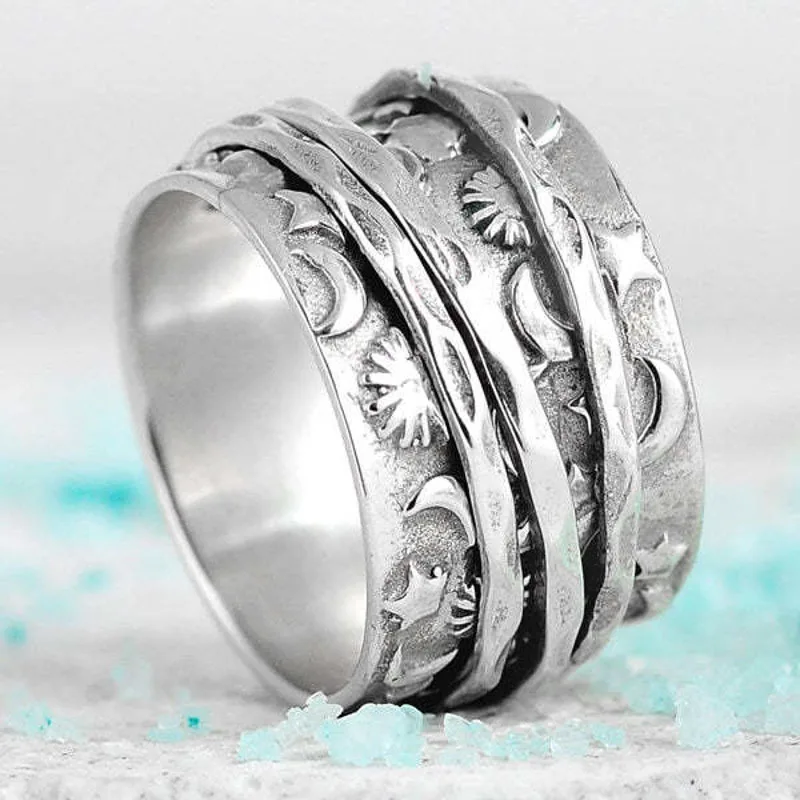 Vintage Sun and Moon Fidget Spinner Rings for Women Hammered Meditation Anti Stress Anxiety Finger Ring Celestial Jewelry Gifts
Vintage Sun and Moon Fidget Spinner Rings for Women Hammered Meditation Anti Stress Anxiety Finger Ring Celestial Jewelry Gifts