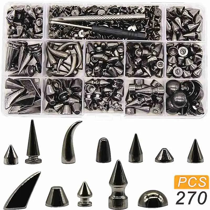 270 pcs Metal Decor Punk Bullet Sharp Spike Cone Screw Back Rivet Stud Spot Nail For DIY Leather Bag Belt Clothes Jacket Shoes
270 pcs Metal Decor Punk Bullet Sharp Spike Cone Screw Back Rivet Stud Spot Nail For DIY Leather Bag Belt Clothes Jacket Shoes