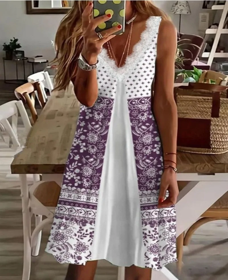 Summer Casual Dresses for Women Oversized V-neck Sleeveless Flower Print Mini Sundress Elegant Lady Boho A-line Party Dresses
Summer Casual Dresses for Women Oversized V-neck Sleeveless Flower Print Mini Sundress Elegant Lady Boho A-line Party Dresses