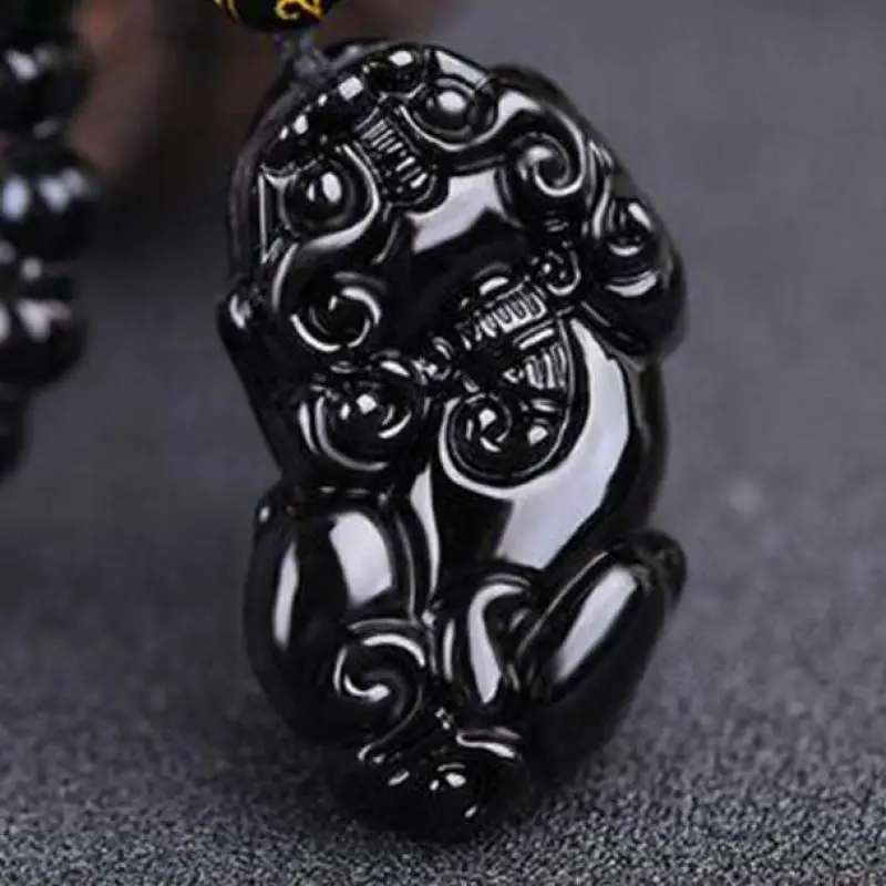 

Natural Obsidian Lucky Pixiu Pendant Necklace Men Women Black Jades Wealth Brave Troops Feng Shui Charms Amulet Necklaces Gifts