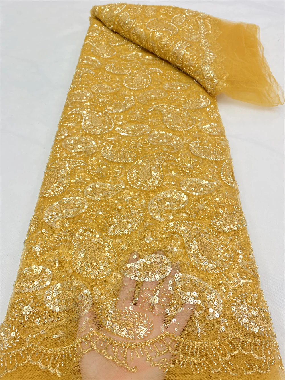 Yellow African Lace Fabric 5 Yards 2022 High Quality With Beads Embroidered French Nigerian Sequins Fabric For Wedding 4820B
Yellow African Lace Fabric 5 Yards 2022 High Quality With Beads Embroidered French Nigerian Sequins Fabric For Wedding 4820B