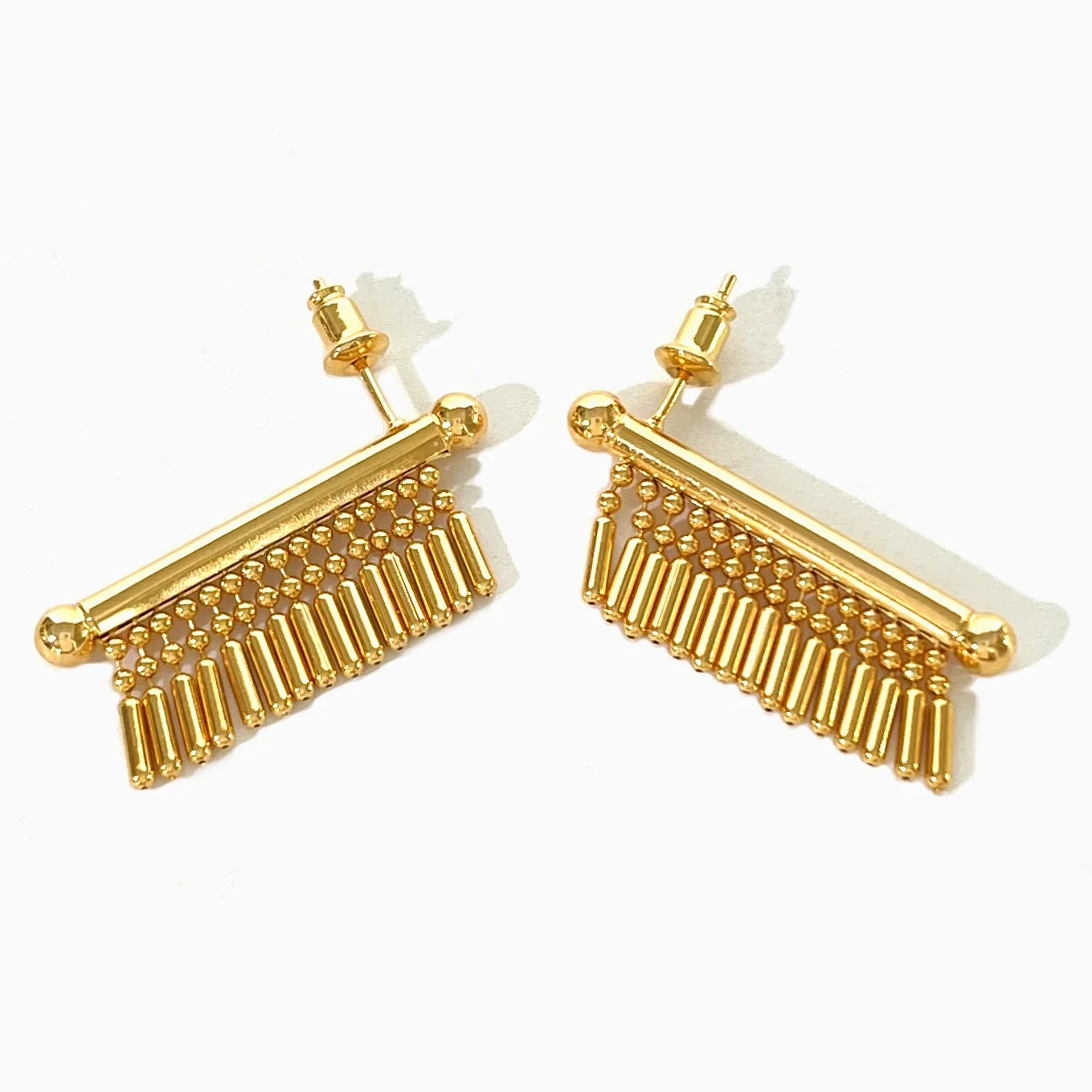 Peri'sbox Vintage Solid Gold Silver Plated Long Bar Beaded Fringe Drop Earrings for Lady Unique Stylish Party Jewelry Accessory
Peri'sbox Vintage Solid Gold Silver Plated Long Bar Beaded Fringe Drop Earrings for Lady Unique Stylish Party Jewelry Accessory