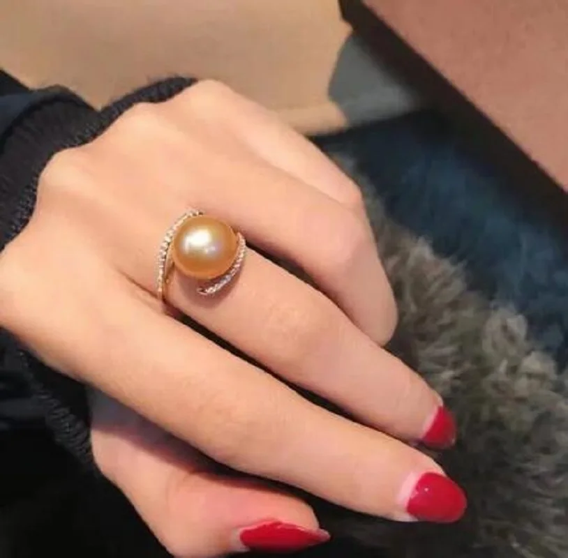 

Великолепное круглое жемчужное кольцо AAAAA 10-11 мм с натуральным золотым жемчугом ЮЖНОГО МОРЯ 18kgp”
