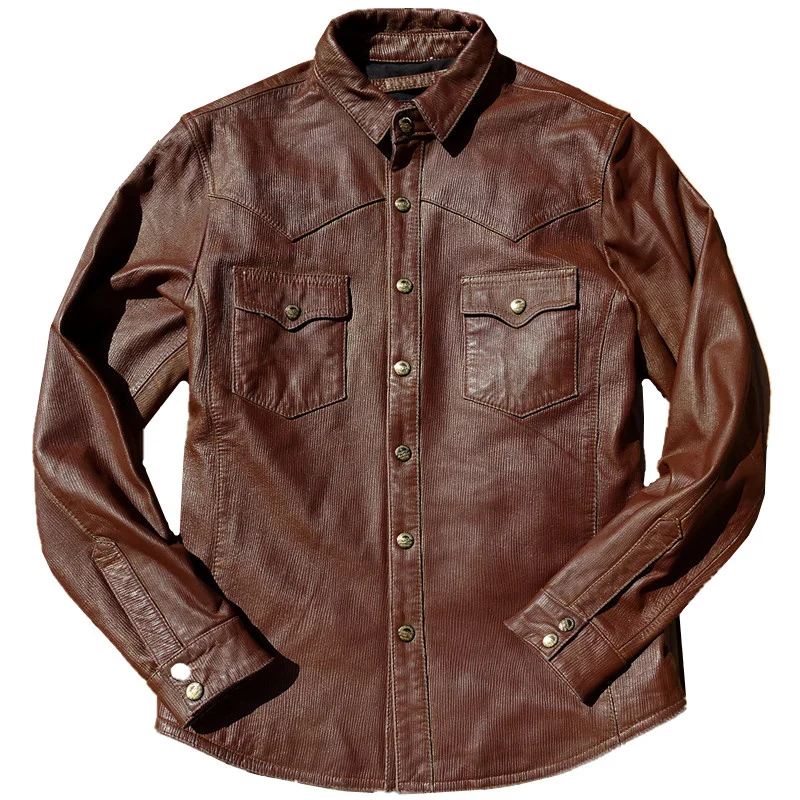 YR!Free shipping.Brand Brown Vintage striped Italy sheepskin shirt.Men soft slim genuine leather coat.Retro leather jacket.
YR!Free shipping.Brand Brown Vintage striped Italy sheepskin shirt.Men soft slim genuine leather coat.Retro leather jacket.