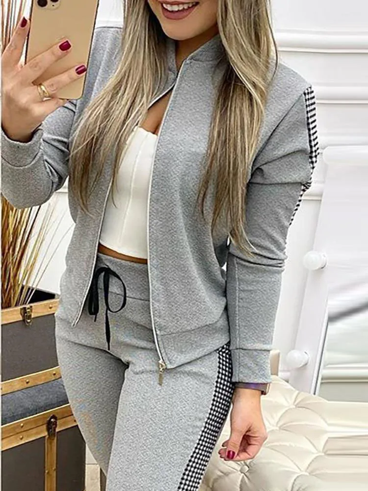 Women's Two Piece Set Spring Autumn Plaid Sets Outfits Tracksuit Zipper Long Sleeve Jacket Top And Pants Casual Women Sport Suit
Women's Two Piece Set Spring Autumn Plaid Sets Outfits Tracksuit Zipper Long Sleeve Jacket Top And Pants Casual Women Sport Suit