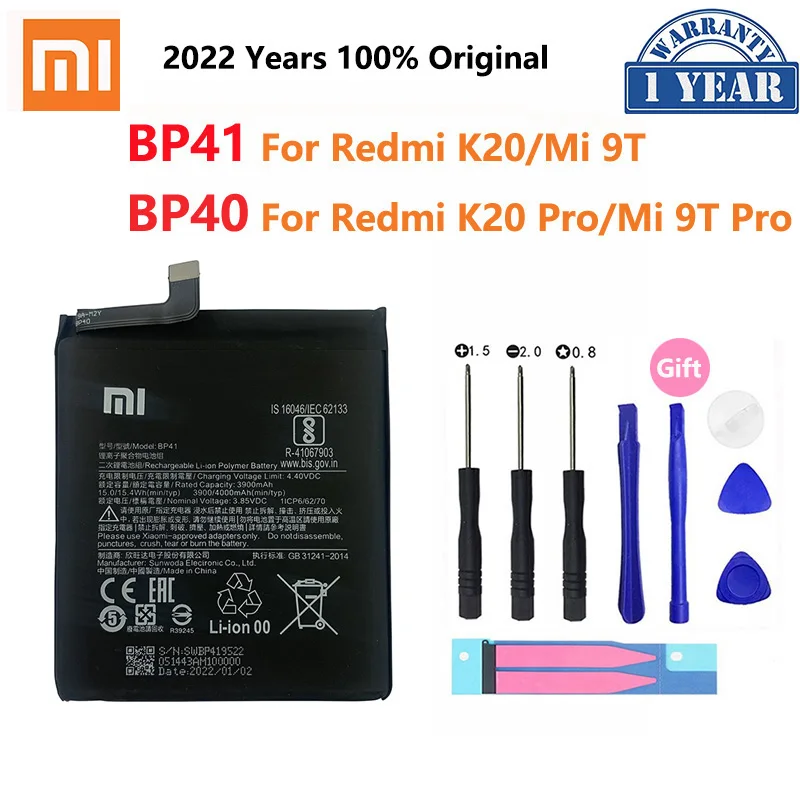 Original Xiao Mi Battery BP40 BP41 For Xiaomi Redmi K20 Mi 9T Pro Mi9T K20Pro 4000mAh High Capacity Phone Batteries Free Tools
Original Xiao Mi Battery BP40 BP41 For Xiaomi Redmi K20 Mi 9T Pro Mi9T K20Pro 4000mAh High Capacity Phone Batteries Free Tools