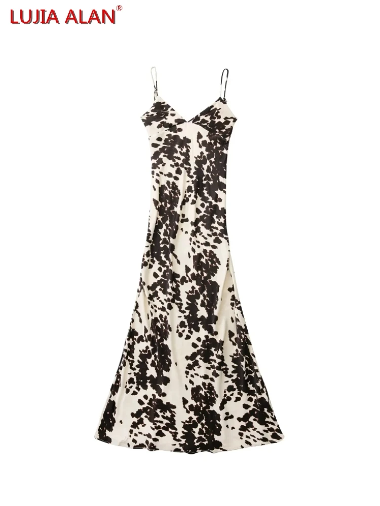 New Women's Leopard Print Satin V-Neck Sexy Backless Casual Slim Fit Sling Long Dress LUJIA ALAN WD1031
New Women's Leopard Print Satin V-Neck Sexy Backless Casual Slim Fit Sling Long Dress LUJIA ALAN WD1031