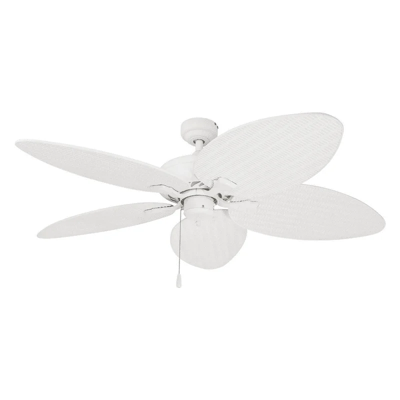 

52" White Tropical Ceiling Fan with 5 Blades, Pull Chain & Reverse Airflow