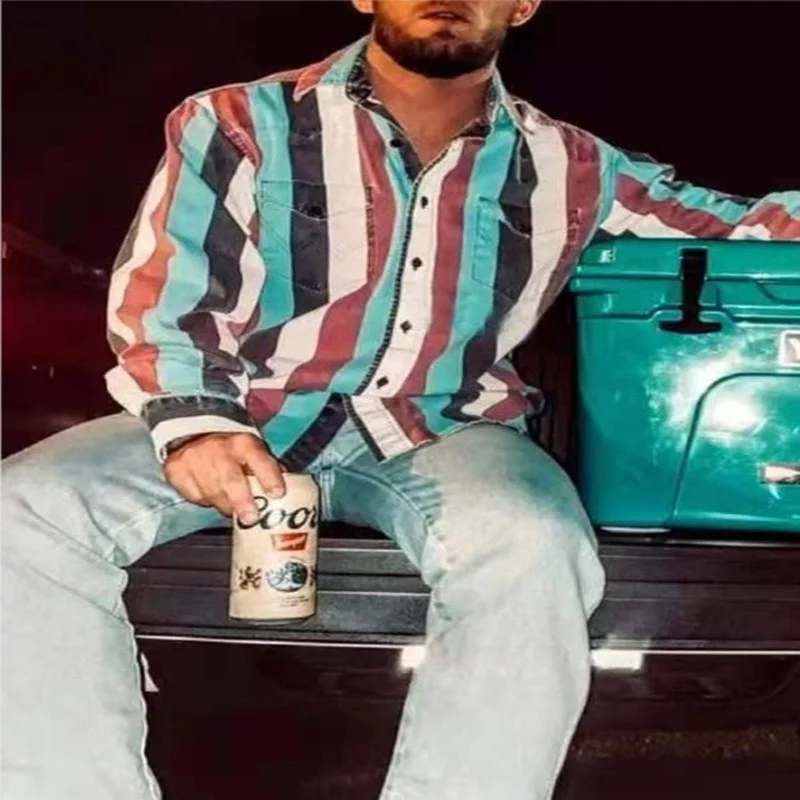 Men Clothing Spring Colorful Stripe Print Youth Men's Shirt Casual Single Breasted Button Lapel Top Long Sleeve Loose Shirts
Men Clothing Spring Colorful Stripe Print Youth Men's Shirt Casual Single Breasted Button Lapel Top Long Sleeve Loose Shirts