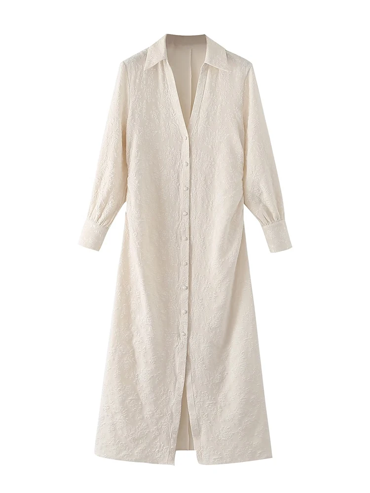 2022 Women Beige Jacquard Shirt Dress Vintage Lapel Collar Office Ladies Long Dress
2022 Women Beige Jacquard Shirt Dress Vintage Lapel Collar Office Ladies Long Dress