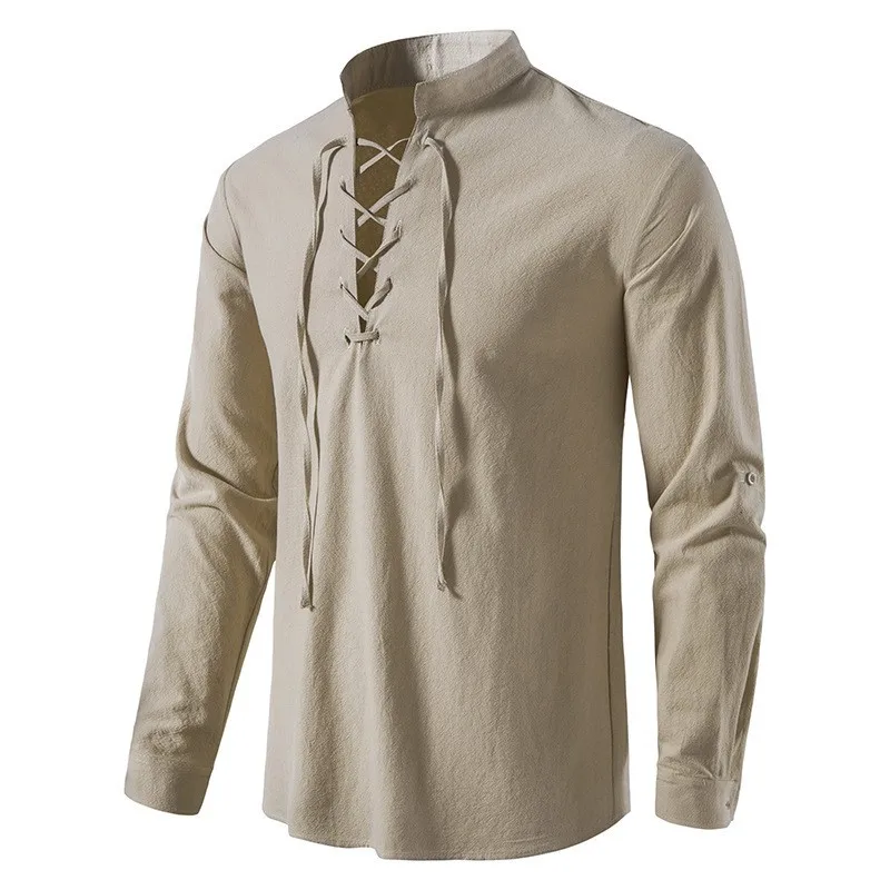 Mens Cotton Linen Shirts Lace Up Casual Beach Hippie Tee Shirts V Neck Hawaiian Shirt 2023 Spring and Autumn
Mens Cotton Linen Shirts Lace Up Casual Beach Hippie Tee Shirts V Neck Hawaiian Shirt 2023 Spring and Autumn