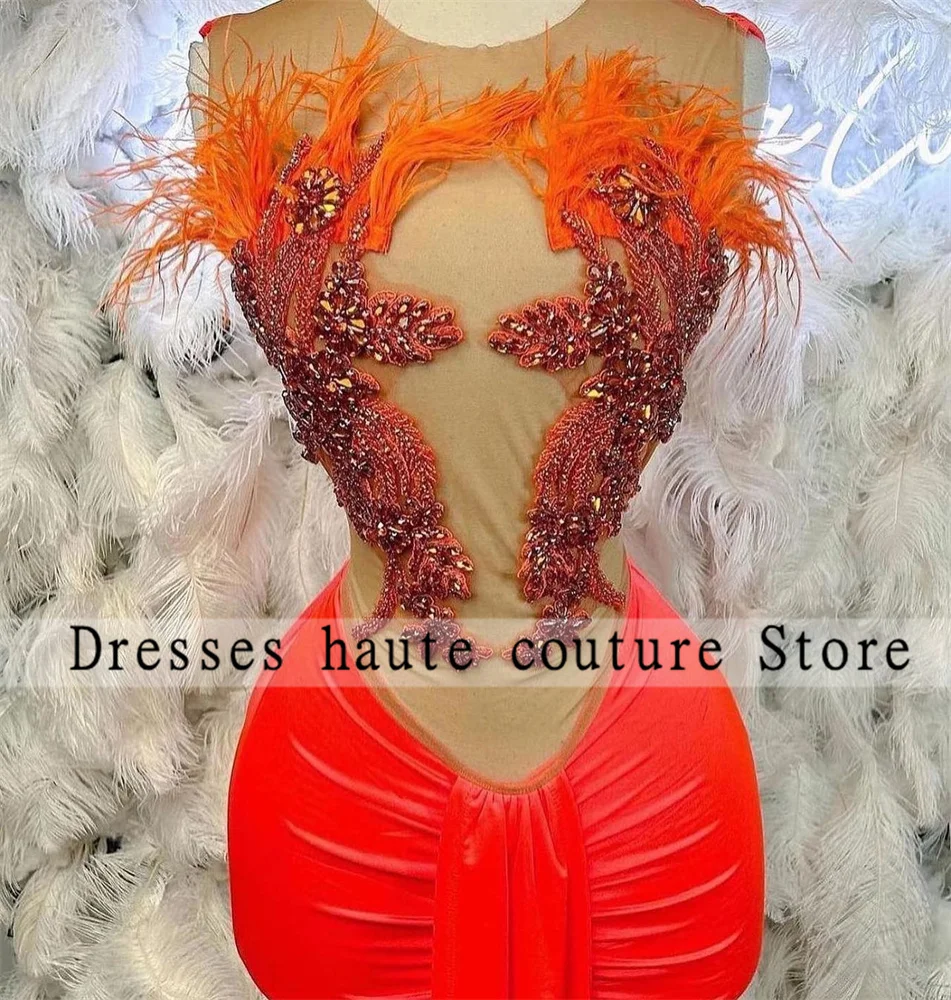 Sexy Orange Mini Mermaid Cocktail Dresses 2023 For Black Girls Illusion Beads Feather Short Prom Dresses Birthday Party Gowns
Sexy Orange Mini Mermaid Cocktail Dresses 2023 For Black Girls Illusion Beads Feather Short Prom Dresses Birthday Party Gowns