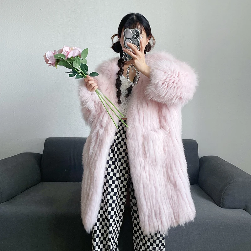 Korean Y2K Style Women's 100% Genuine Fox Fur Knittwear Long Overcoat Woman Streetwear V-neck Fur Cardigan Coat With Pocket WH02
Korean Y2K Style Women's 100% Genuine Fox Fur Knittwear Long Overcoat Woman Streetwear V-neck Fur Cardigan Coat With Pocket WH02