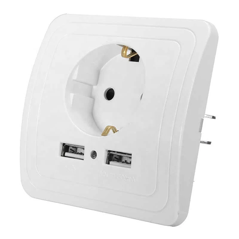 

Socket With Usb Wall Outlet 5V 2A Dual Wall Socket EU Ports Charger 16A 250V Kitchen Plug Sockets Electrical Outlet