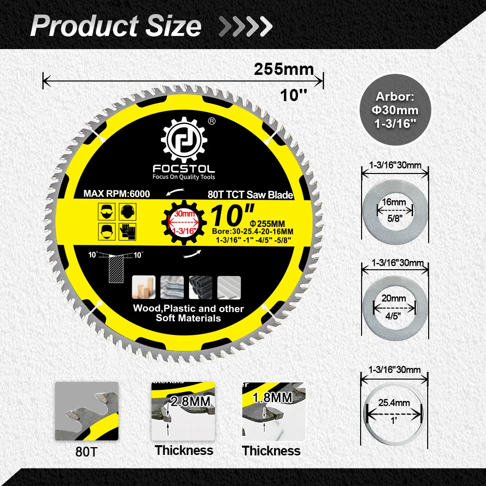 FOCSTOL Режущий диск по дереву TCT Твердосплавное деревообрабатывающее пильное полотно для дерева Пластик Мягкие материалы Режущая пластина Полотно циркулярной пилы
FOCSTOL Режущий диск по дереву TCT Твердосплавное деревообрабатывающее пильное полотно для дерева Пластик Мягкие материалы Режущая пластина Полотно циркулярной пилы